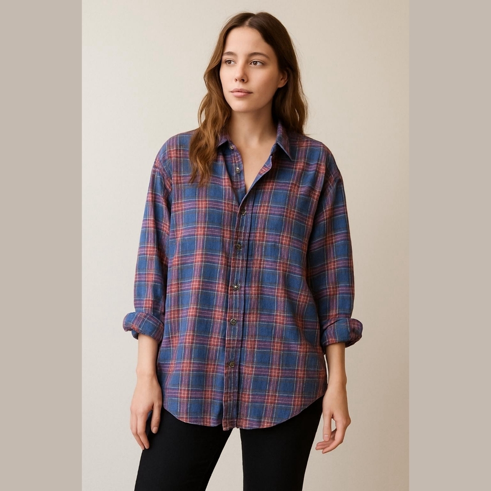 Plaid Oversized Cotton Shirt Xl